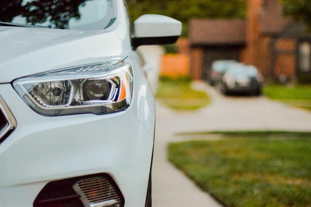 Closeup of front of white car